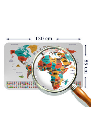 Türkçe Ülke Bayrak lı Eğitici Başkent Detaylı Atlası Dünya Haritası Duvar Sticker  3858- XL 130 x 85 cm